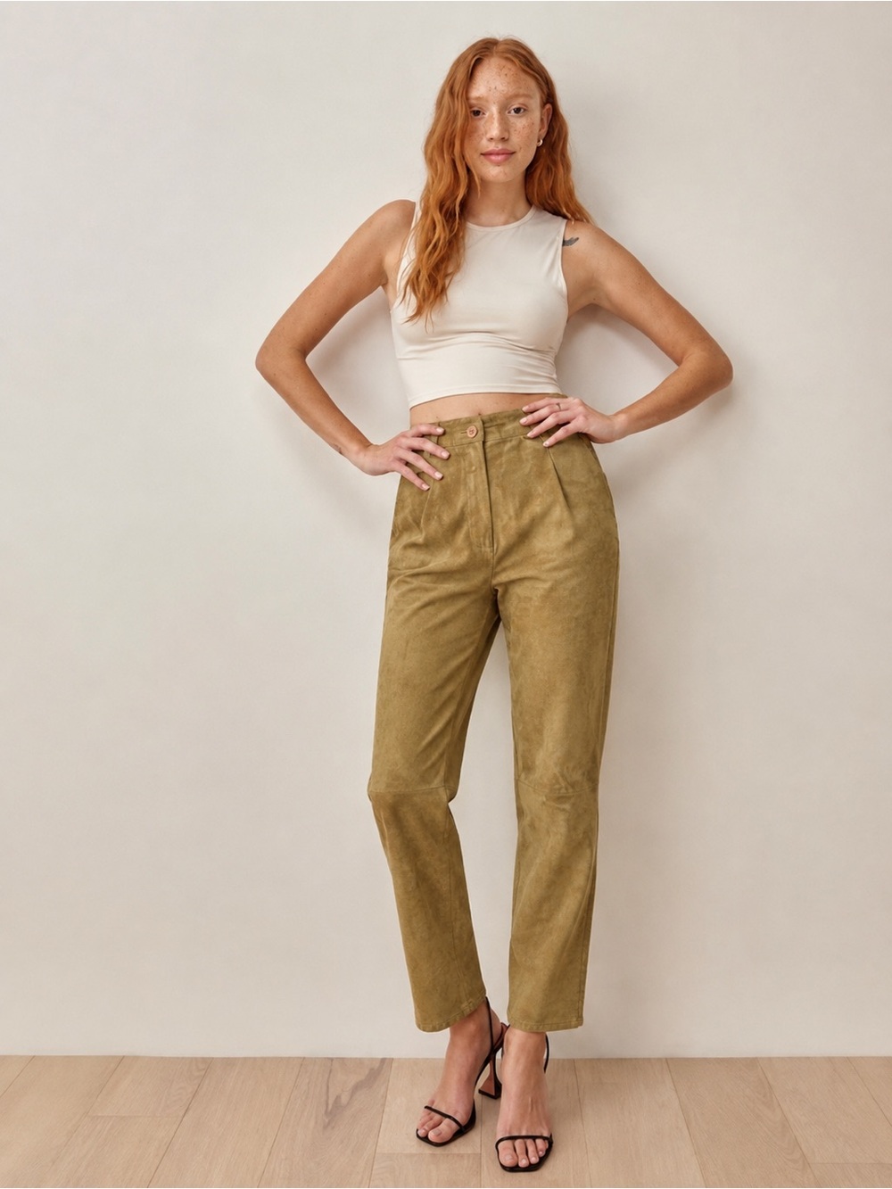Vintage 100% Leather Suede Pants Tan High Rise Size 10 *134
